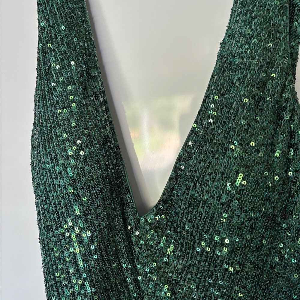 La Femme Emerald Green Sequined Gown - MAKE AN OFFER - Picture 2 of 11
